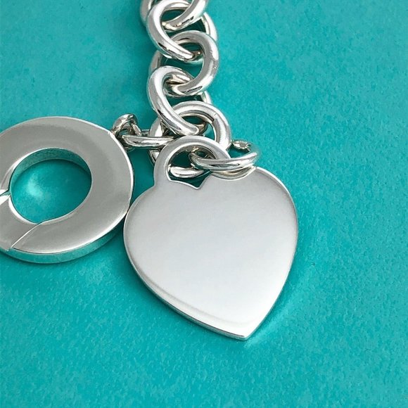 8.5" Tiffany & Co Blank Heart Tag Toggle Charm Bracelet GENUINE in Silver - Picture 7 of 9